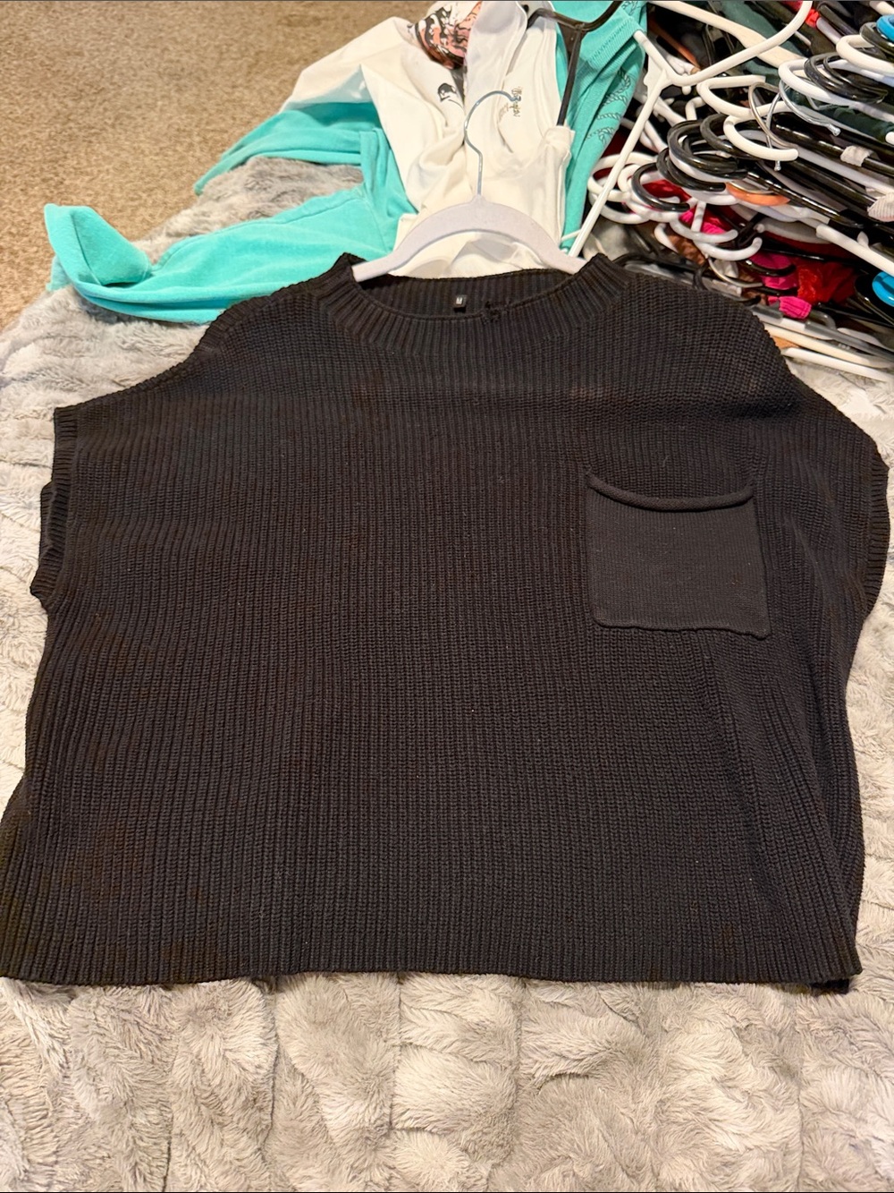 Women’s Black Knit Sweater with Chest Pocket - Unbranded